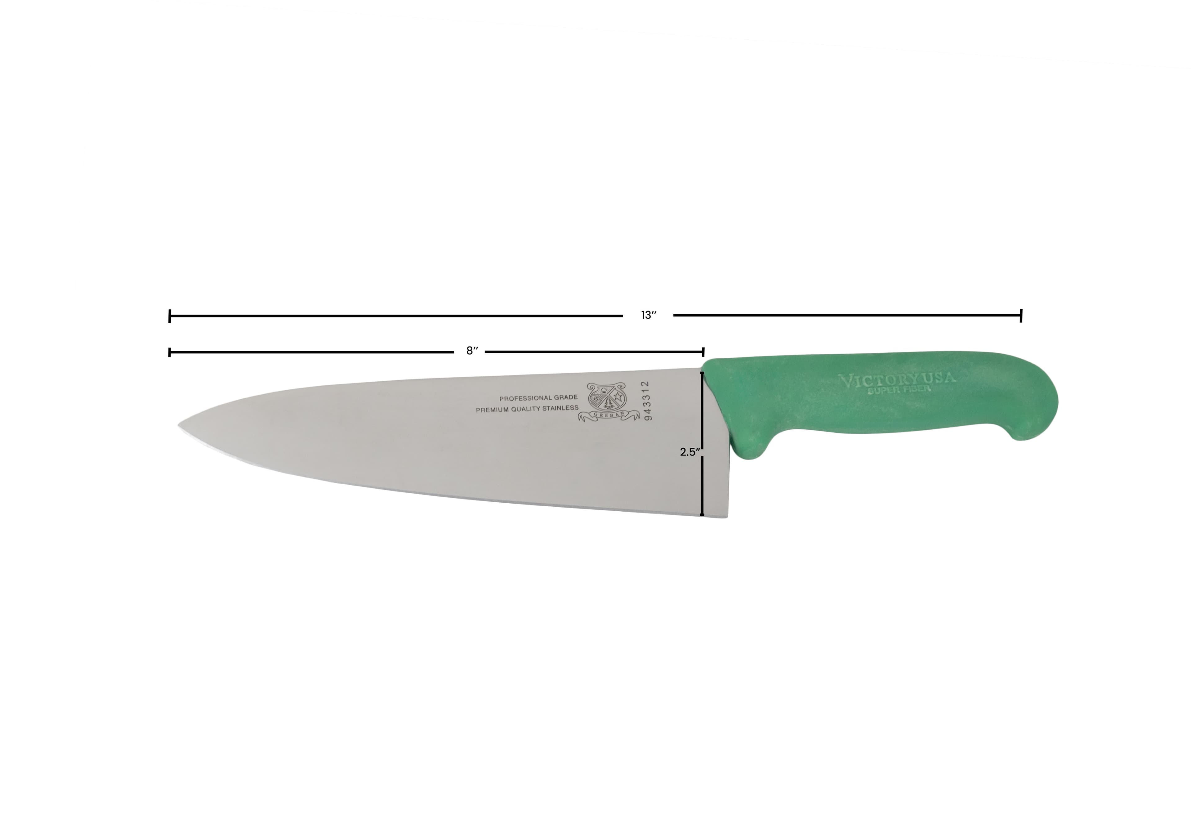 8" Medium Cook Knife with Green Super Fiber Handle