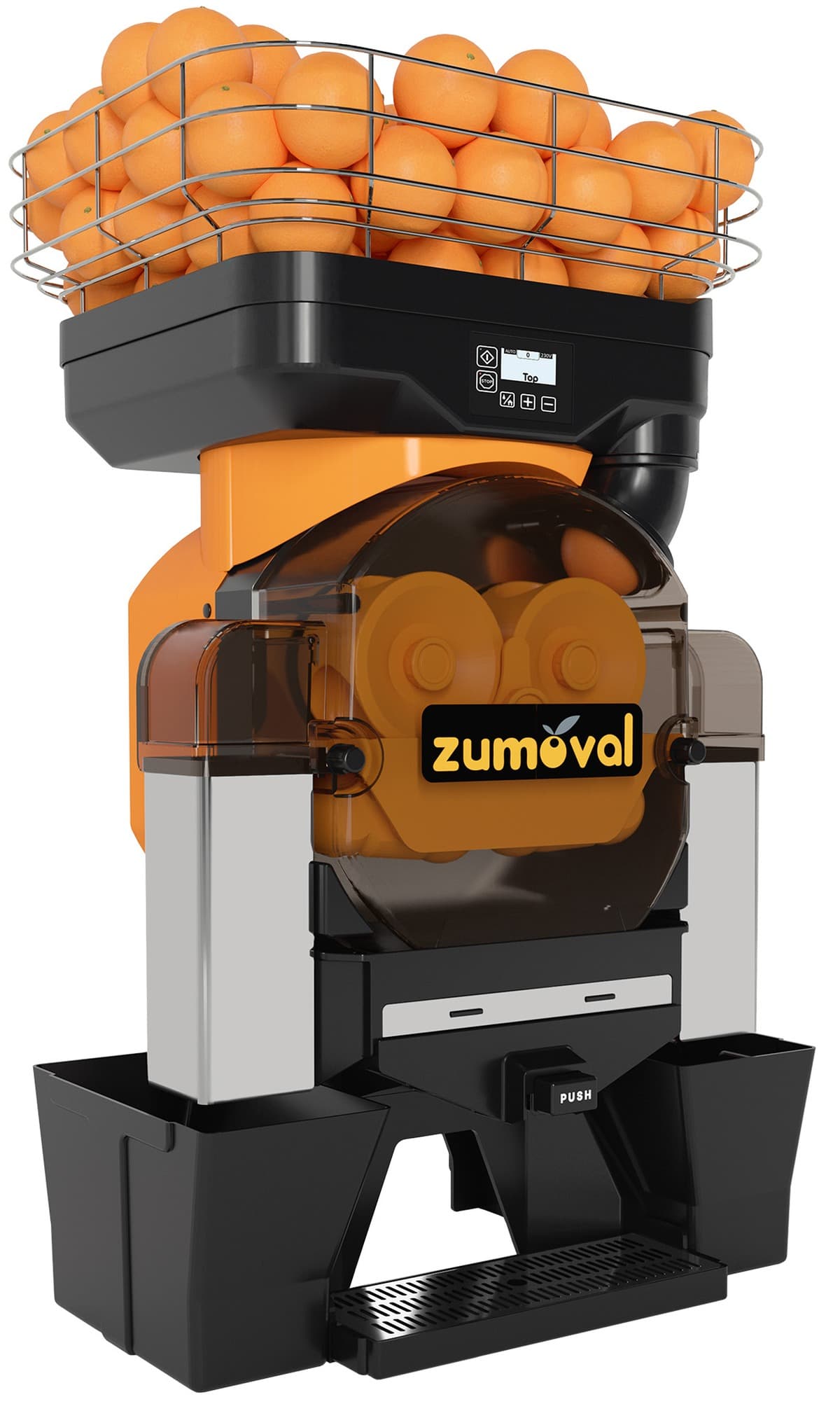 Presse-agrumes automatique avec trémie remplie d'oranges