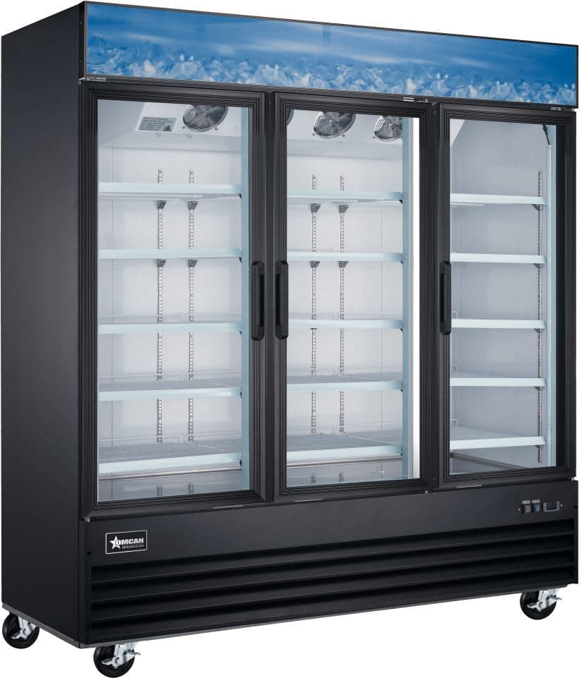 80” Three (3 ) Glass Door Display Freezer, 52.3 cu.ft. (1480 L), Black