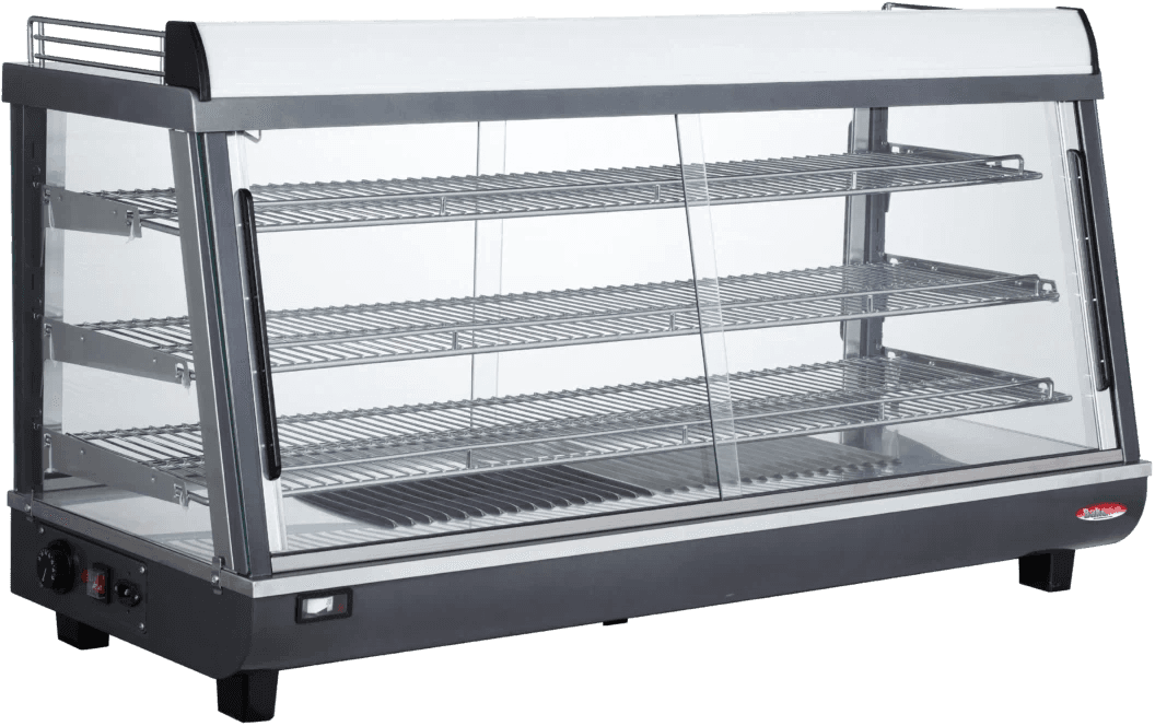 Bakemax - 48" Stainless Steel Wide Countertop Electric Heated Display Case with LED Lighting - BMTSC48