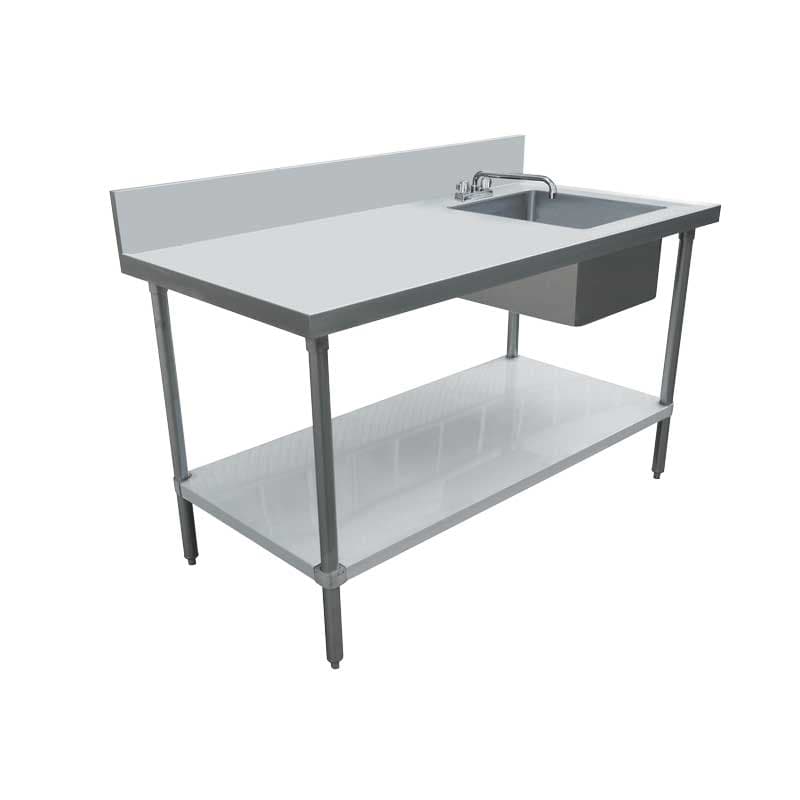 24″ x 48″ All Stainless Steel Table with Right Sink and 6″ Backsplash