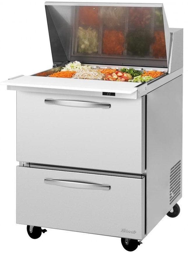 Turbo Air – PRO Series 27.5″ Silver Mega One Section Top Sandwich/Salad Prep Table with 2 Drawers – PST-28-12-D2-N (ETA 5-6 Weeks)