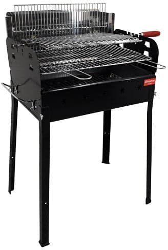 Painted Steel Charcoal BBQ Grill with Stainless Steel Double Grid and Central Rod for Vertical Cooking