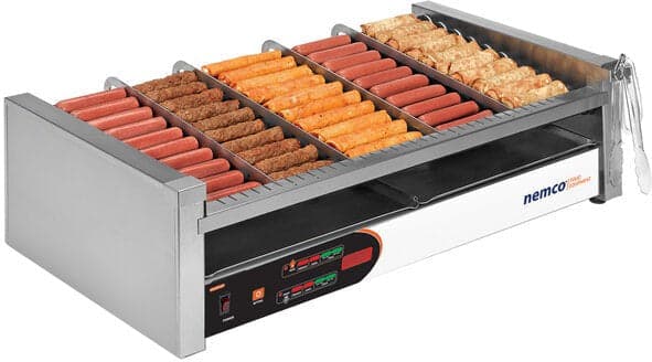 Nemco – 120V Digital Slanted Hot Dog Roller Grill with GripsIt Non-Stick Coating also 30 Hot Dog Capacity – 8230SX-SLT (ETA 4-6 Weeks)