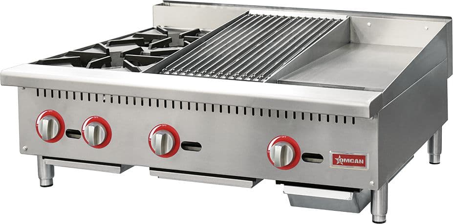 36″ Countertop Gas Combination Hot Plate, Charbroiler and Griddle Combo- 115,000 BTU Natural Gas