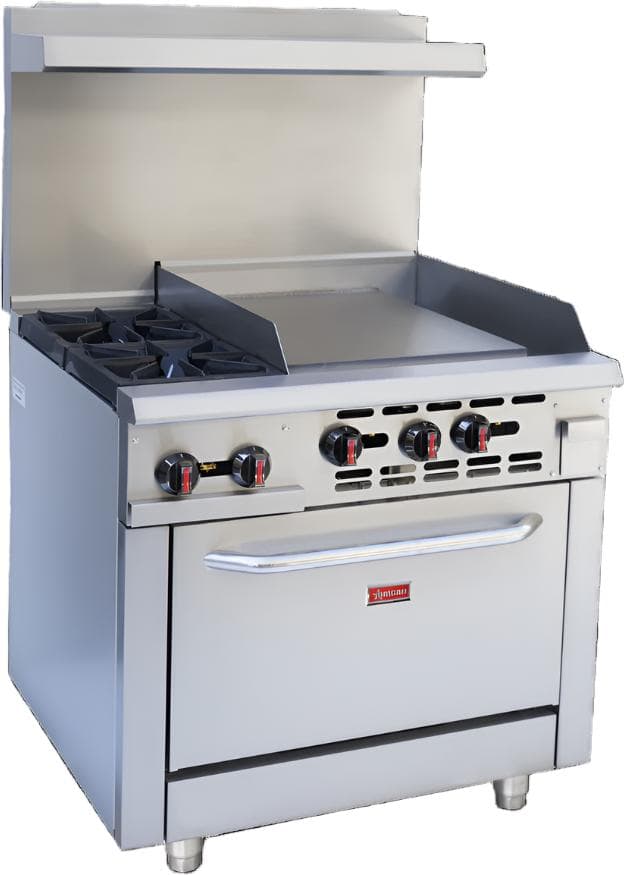 36″ Commercial Gas Range with 2 Burners, 24″ Griddle and Standard Oven – Natural Gas