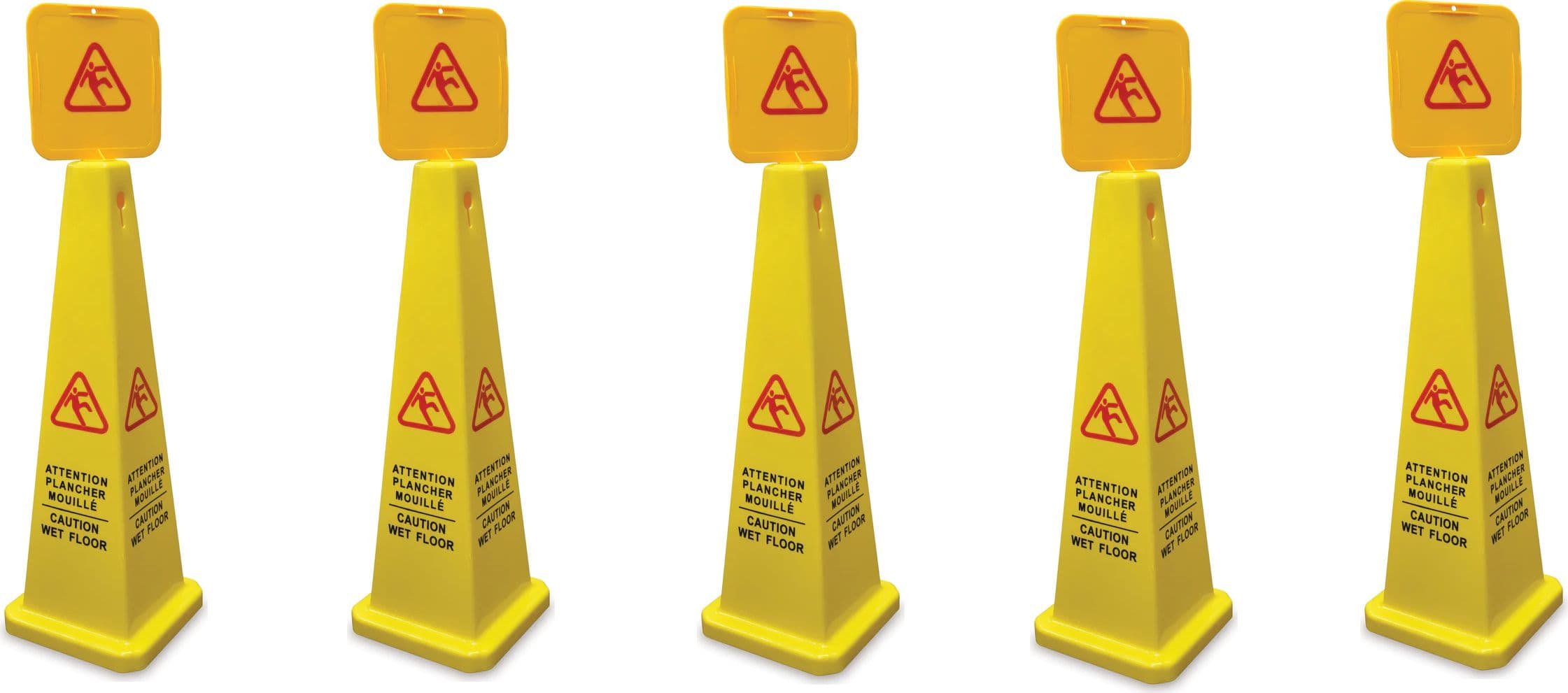 Four Sided Cone-shaped English/French Caution Wet Floor Sign