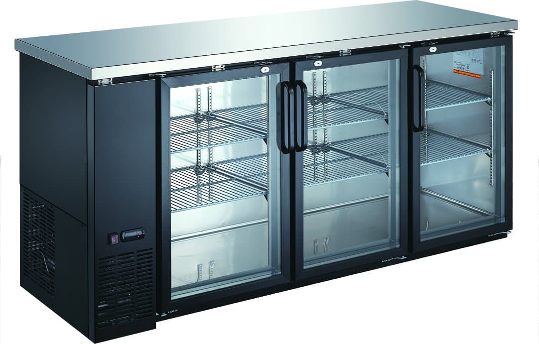73" Three (3) Glass Door Back Bar Cooler with Lock, 19.6 cu.ft. (556 L)