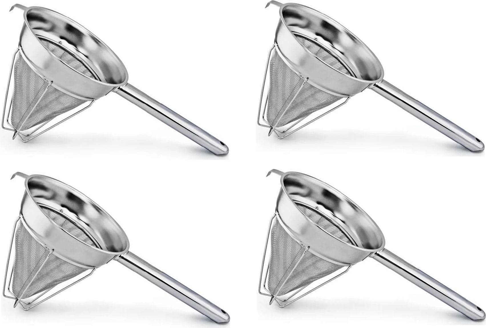 8" Stainless Steel Reinforced Extra Fine Mesh Bouillon Strainer with Hollow Handle