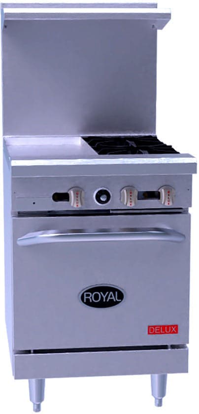 Royal - Delux 24" Stainless Steel 2 Open Burners Gas Range with One 20" Wide Oven and 12" Griddle - RDR-2G12