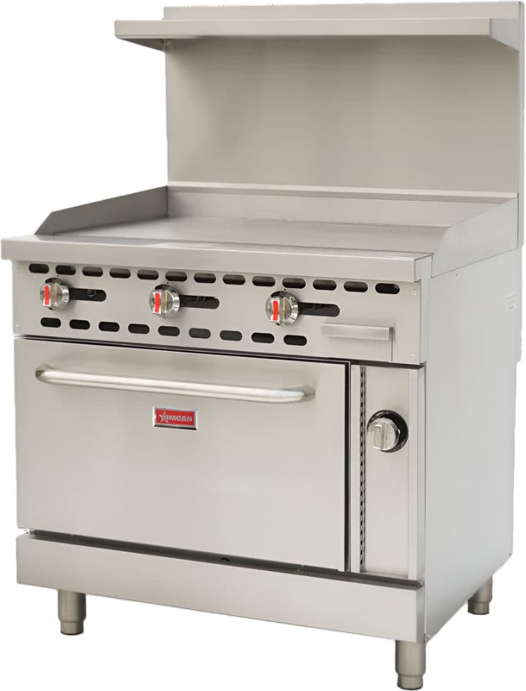 36″ Commercial Gas Range with 36″ Griddle and Standard Oven 93,000 BTU – Natural Gas