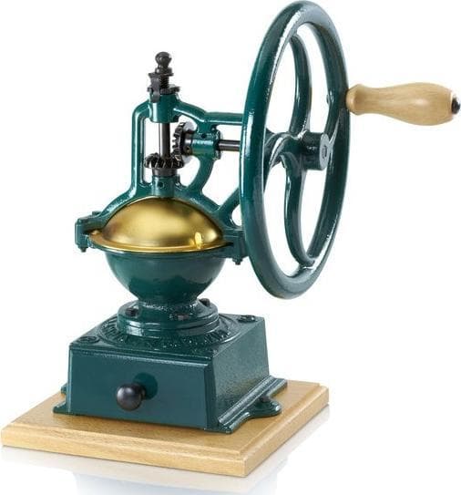 Teal Cast Iron and Beech Wood Manual Traditional Coffee Grinder