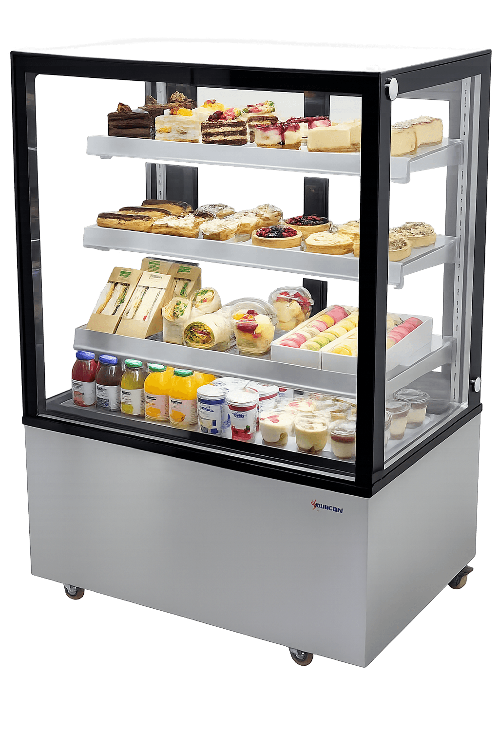 36″ Three (3) Shelf Square Glass Floor Refrigerated Display Case, 13.77 cu.ft (390 L), Stainless Steel