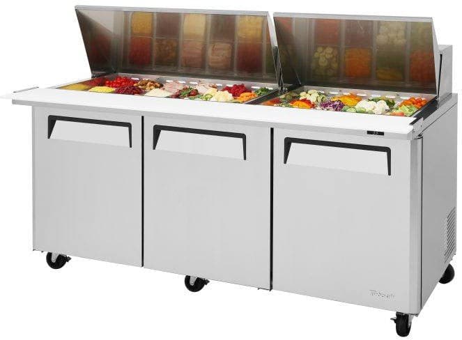 Turbo Air – M3 Series 72″ Mega Top Stainless Steel Refrigerated Sandwich Prep Table with 3 Doors – MST-72-30-N (ETA 5-6 Weeks)