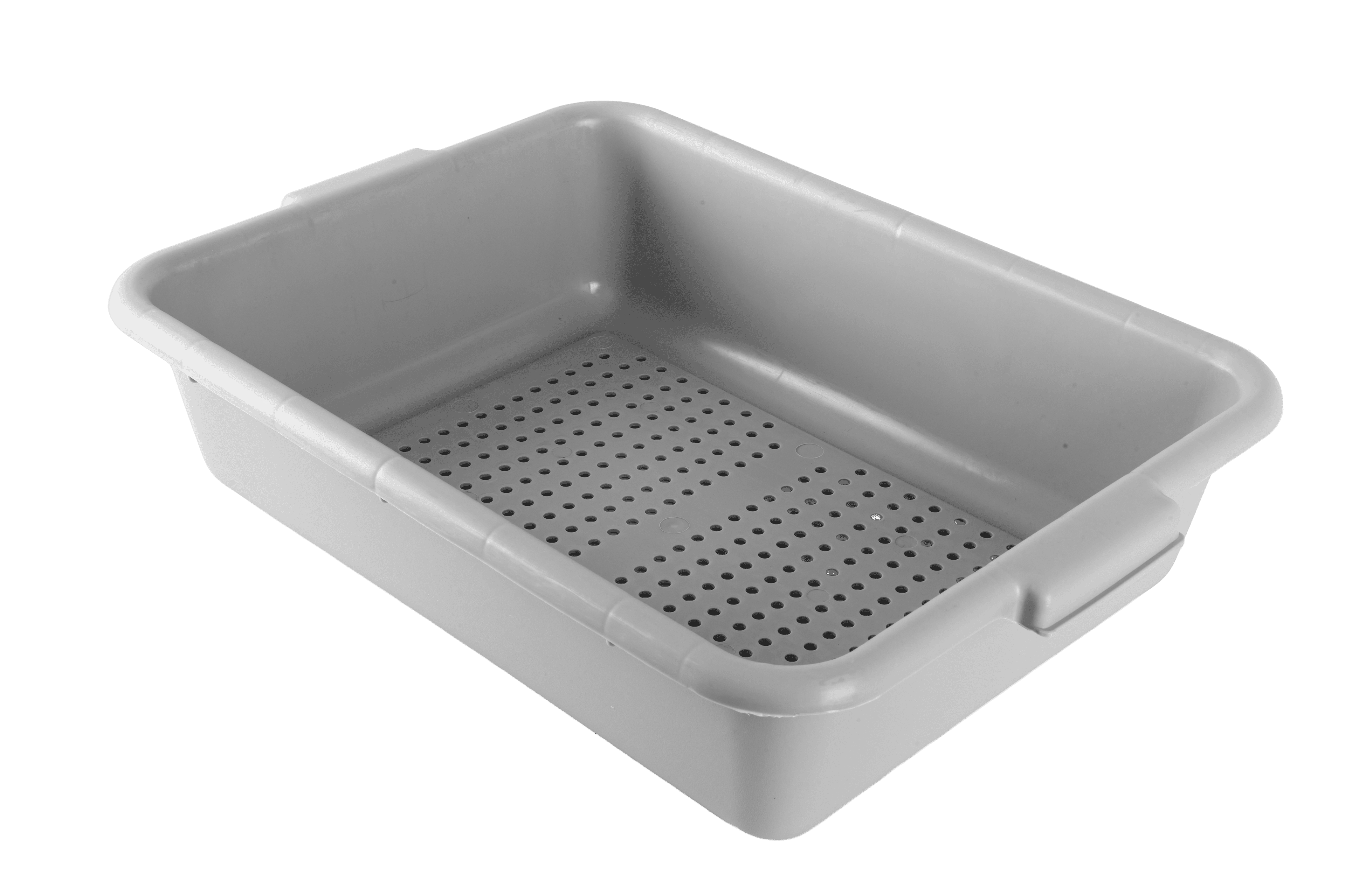 21.5″ x 15.5″ x 5″ Standard Polypropylene Perforated Gray Bus Box