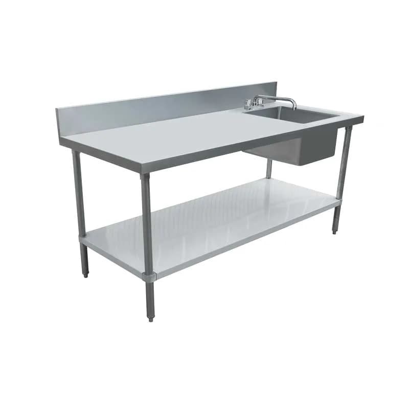Omcan Stainless Steel Table with Right Sink, Backsplash, and Galvanized Leg & Socket