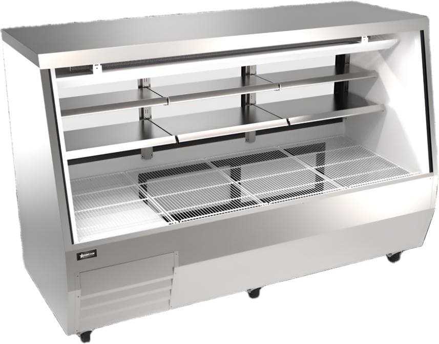 84” Square Glass Refrigerated Double-Duty Deli Case, 35.92 cu.ft. (1017 L), Stainless Steel