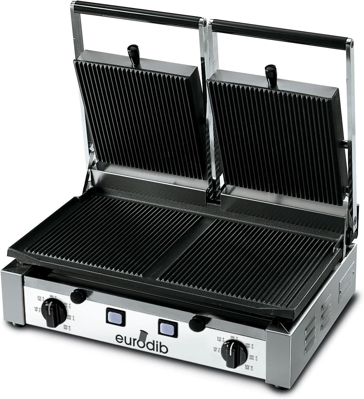 Eurodib – PD Double Electric Panini Grill 220V w/ Ribbed Top & Bottom – SMSPDR3000220