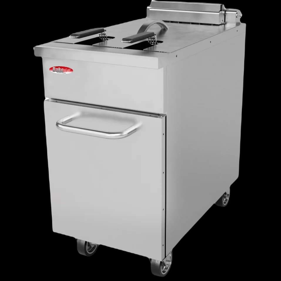 BakeMax BMPLS7FE020 Heavy Duty Commercial Electric Floor Model 22L / 50lbs. Fryer with Lift Up Heating Elements