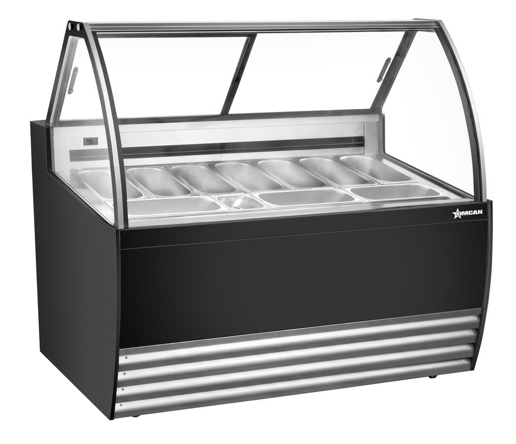 55″ Ten (10) Pan Gelato Display Showcase with Flat Sneeze Guard (Black Exterior)