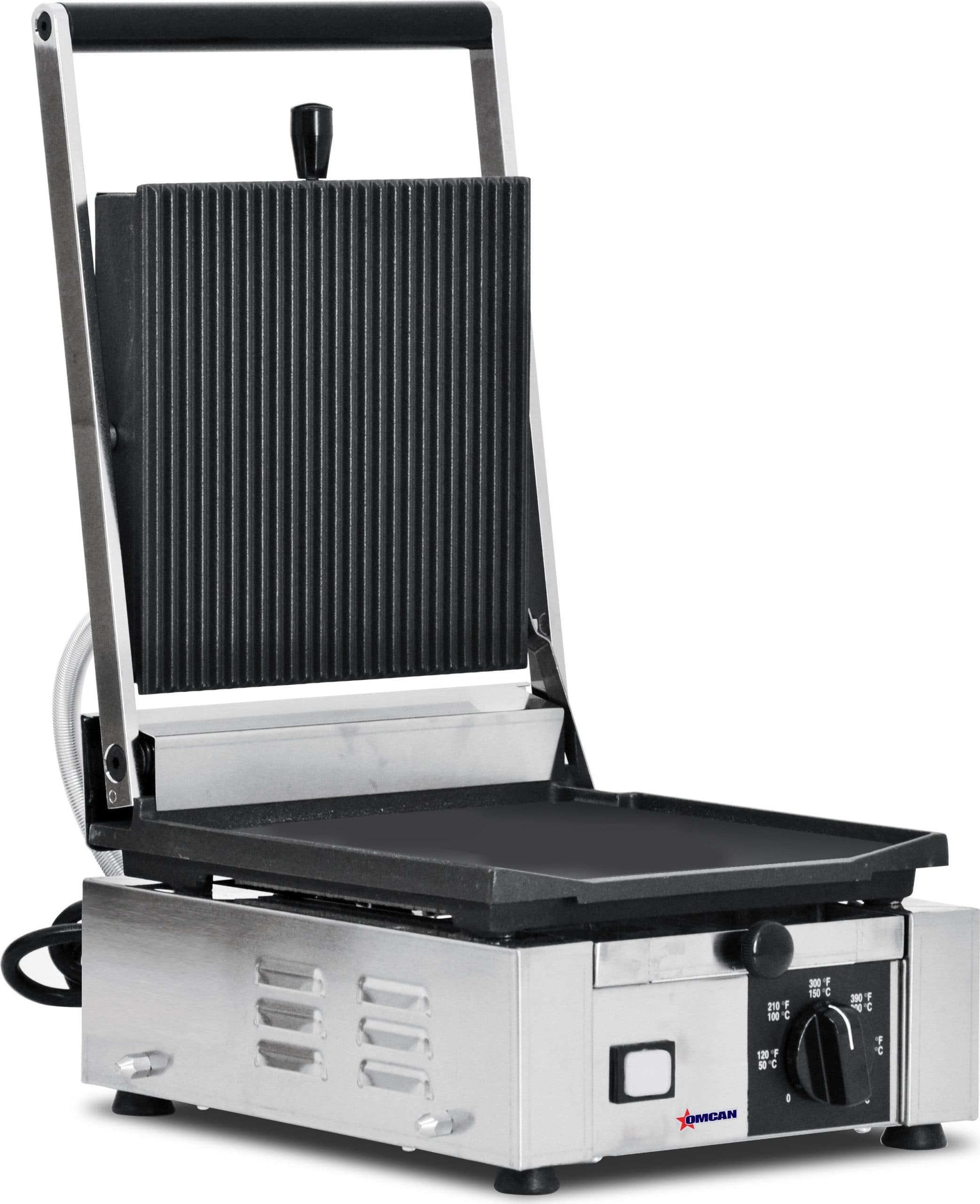 Trento 10″ x 9″ Single Panini Grill with Grooved Top and Smooth Bottom Grill Surface