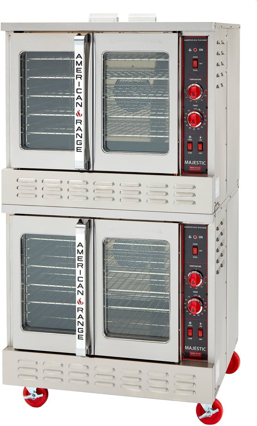American Range - 40" Stainless Steel Majestic Convection Ovens Gas Bakery Double Deck, 4 Burners with Manual Controls and Solid Doors- M-2
