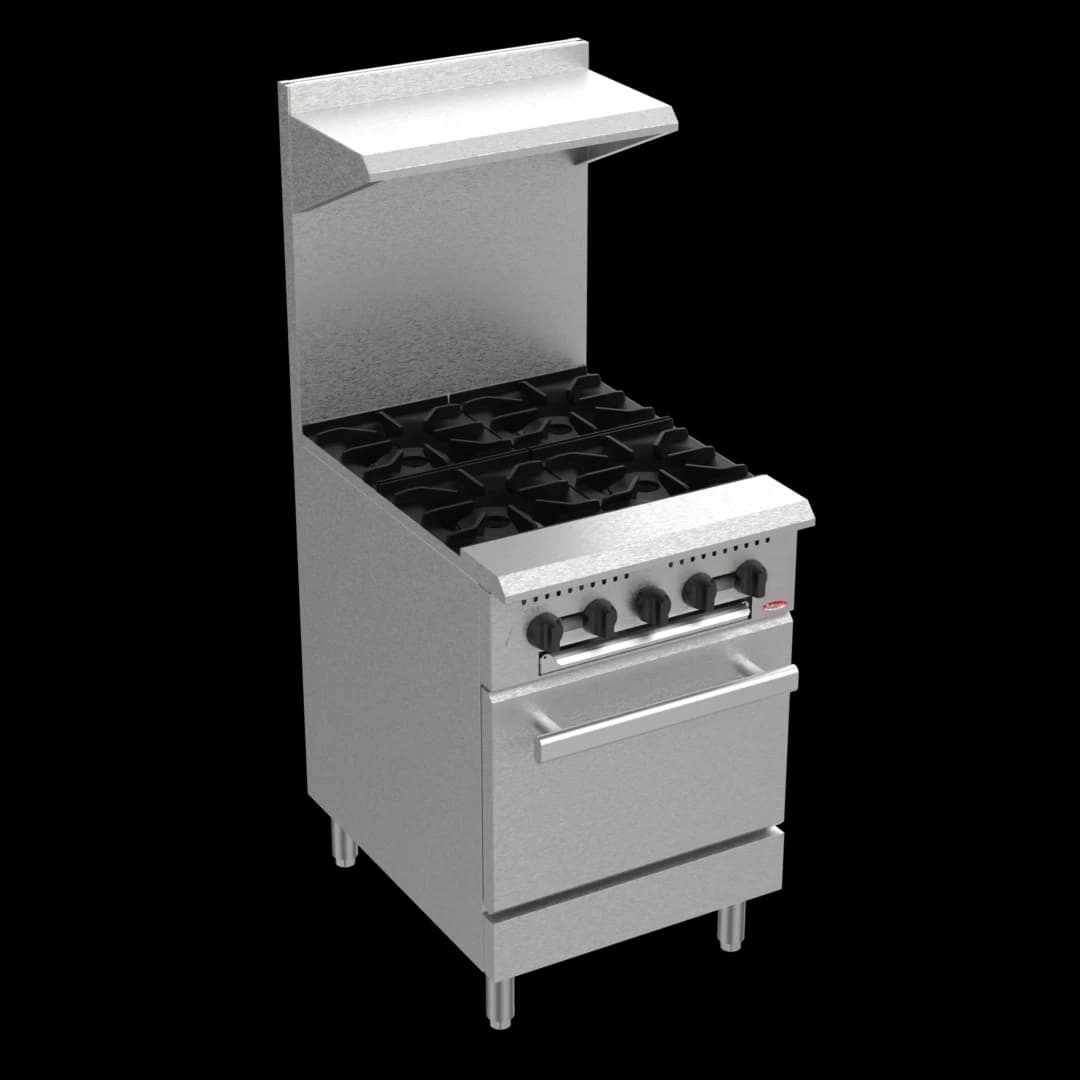 BakeMax America BAS24O Commercial 24 Inch Wide 4-Burner Gas Range with Bakery Oven