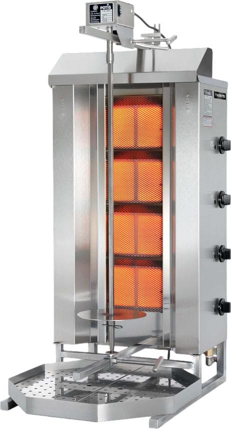 Potis MU GD4 70 kg Natural Gas Doner Kebab Machine / Vertical Broiler with 4 Burners | Trento – 38,000 BTU