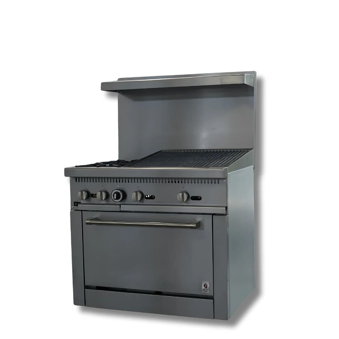HOTZONE – RANGE 2 BURNER WITH 24″ CHARBROILER W/CONVECTION 36″