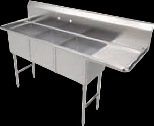 ATS MET 3-Compartment Wash Sink, With Right Drain Board, 75" W x 24" D
