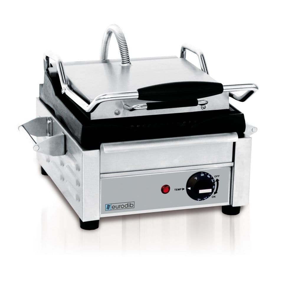 Eurodib SFE02325 10″ x 10″ Cooking Surface Single Panini Grill with Ribbed Plates – 120V