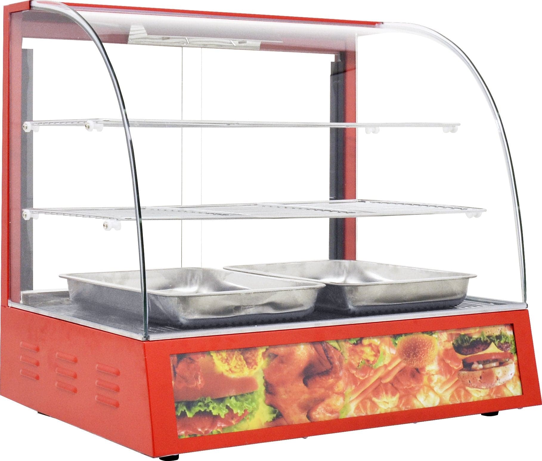 26" Display Warmer, 2 Shelves, Curved Glass, Full-Service with 1.2 kW