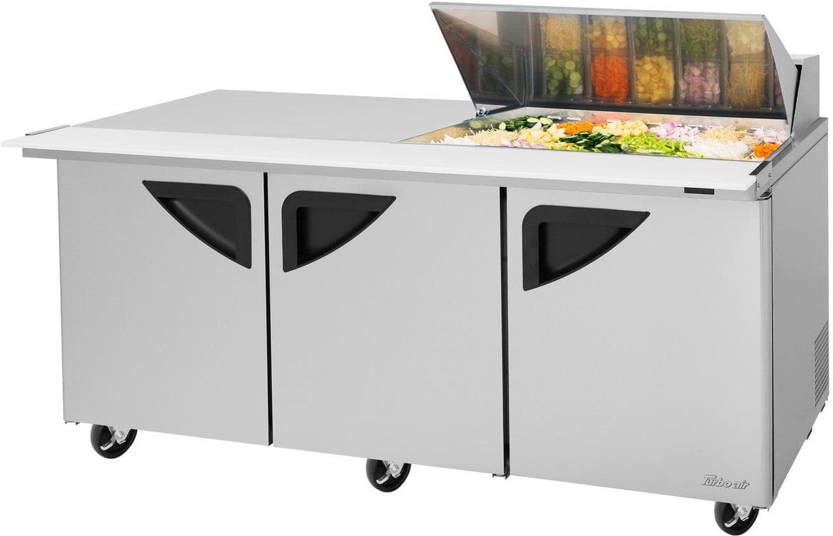 Turbo Air – Super Deluxe 72.4″ 3 Swing Door Refrigerated Sandwich Prep Table with Undercounter Specify Side for Work Station – TST-72SD-18M-N(-LW) (ETA 5-6 Weeks)