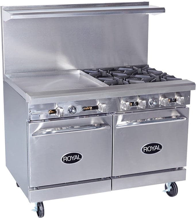 Royal - 48″ Stainless Steel Open Burner With 24" Griddle And Two 20" Wide Ovens Gas Range - RR-4G24