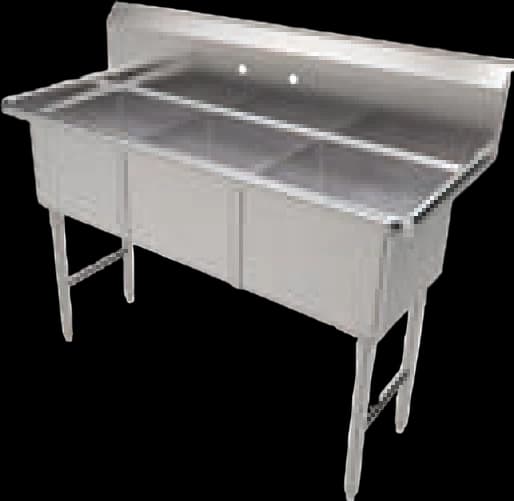 ATS MET 3-Compartment Wash Sink, Without Drain Board, 60" W x 24" D