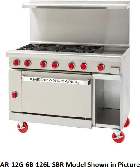 American Range - 48" Stainless Steel Restaurant Range 24" Griddles With 4 Burners, (1) 26.5" Convection Oven and Storage Base - AR-24G-4B-CL-SBR