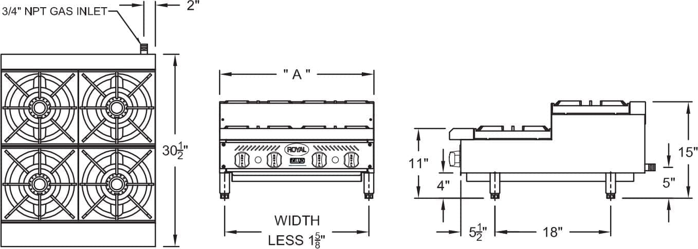 Royal - Delux 48" Stainless Steel Gas Range with Heavy Duty Step Up Hot Plates - RDHP-48-8SU