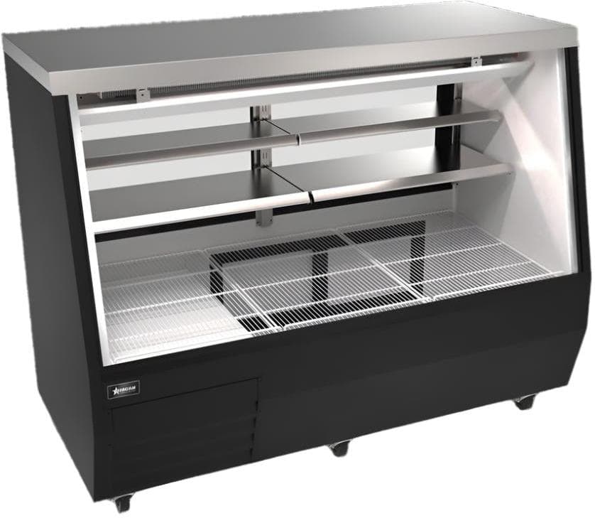 71” Square Glass Refrigerated Double-Duty Deli Case, 30.06 cu.ft. (851 L), Black