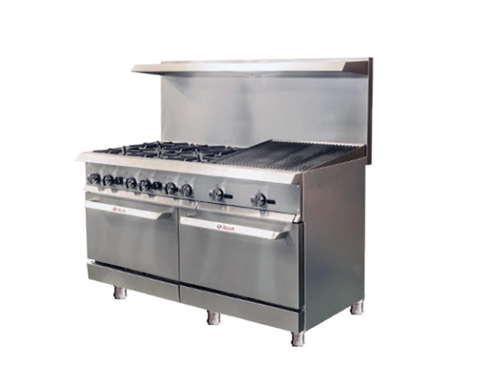Ikon IR-6B-24RB-60 60″ 6-Burner Range with 24″ Radiant Charbroiler and Standard Oven – 288,000/306,000 BTU