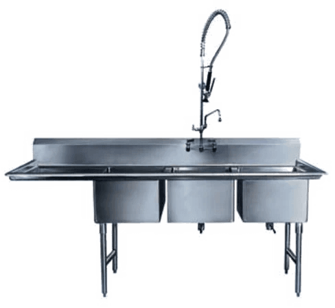 Winholt - 24" x 24" Stainless Steel Three Compartment Sink with 24" Left Drainboard - WS3T2424LD24