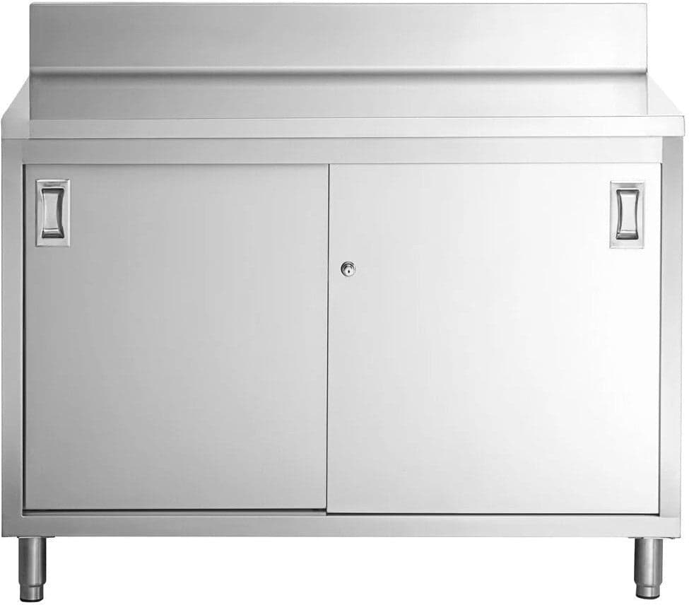 Winholt - 30" x 48" x 34" Double Sliding Doors High Stainless Steel Enclosed Cabinet Base with Mid Shelf - STCT-D3048-MS