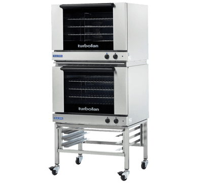 Turbofan – 32″ Full Size Sheet Pan Manual Electric Convection Ovens Double Stacked 220-240V w/ Stand – E28M4/2C