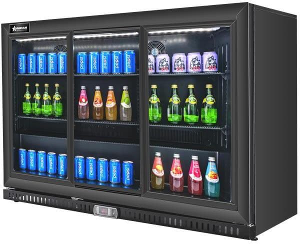 54" Three (3) Sliding Door Back Bar Beverage Cooler with Lock, 11.6 cu.ft (328 L), Black