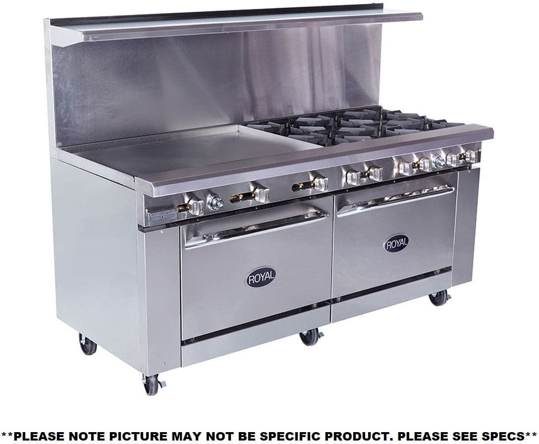 Royal - Stainless Steel 72” Wide Griddle with Two 26.5" Wide Oven Gas Range - RR-G72