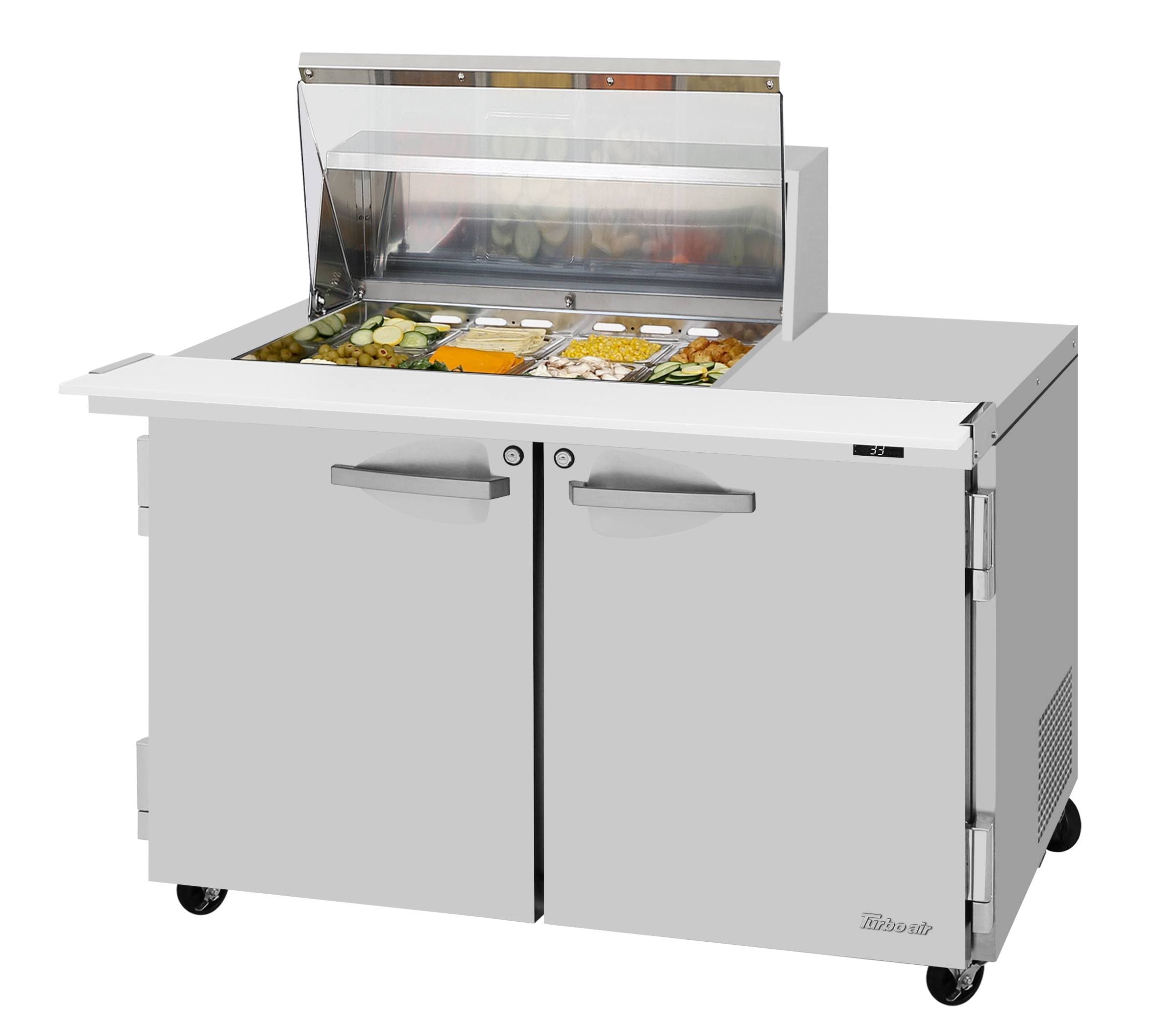 Turbo Air – PRO Series Sandwich/Salad Mega Prep + Work Station with Clear Lid, 48-1/4″ Wide – PST-48-12M-N-CL