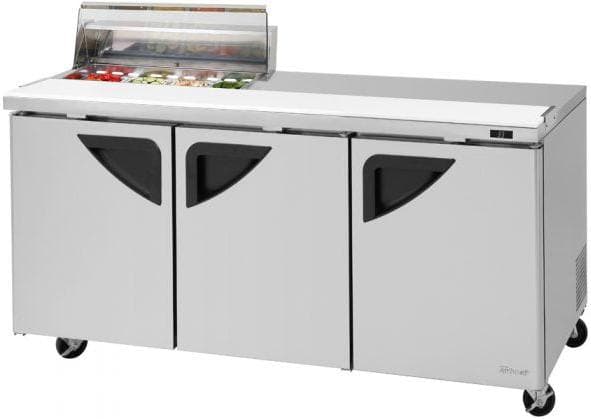 Turbo Air – Super Deluxe 72.4″ 3 Swing Door Clear Lid Refrigerated Sandwich Prep Table with stainless steel top with 8-Pan Opening – TST-72SD-08S-N-CL (ETA 5-6 Weeks)