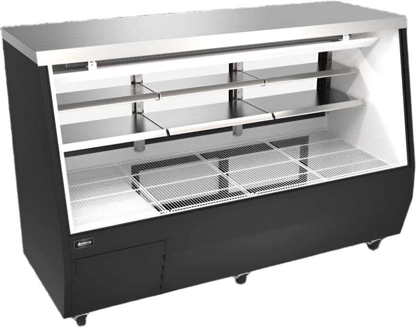 84” Square Glass Refrigerated Double-Duty Deli Case, 35.92 cu.ft. (1017 L), Black