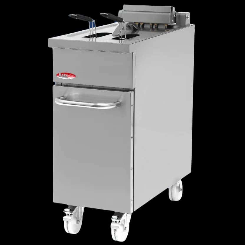 BakeMax BMPLS7FE010 Heavy Duty Commercial Electric Floor Model 18L / 40lbs. Fryer with Lift Up Heating Elements