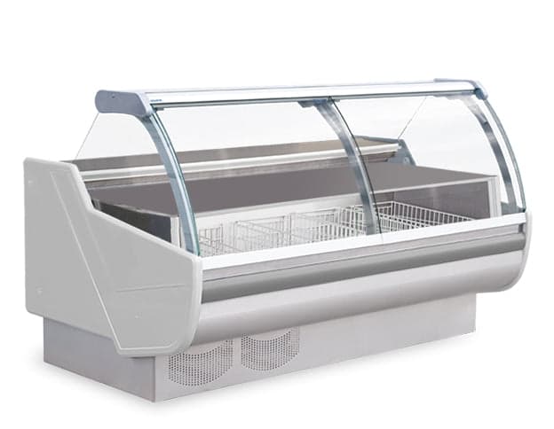 Igloo SANDF6 79¼″ Frozen Food Display Case, Curved Lift-Up Glass, 47″ Deep