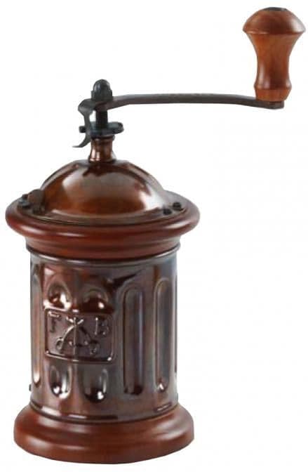 Dark Round Beech Wood and Steel Sheet Manual Traditional Coffee Grinder
